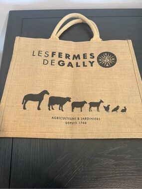 New-Les Fermes De Gally Jute Tote Bag - Natural with Black Print From France